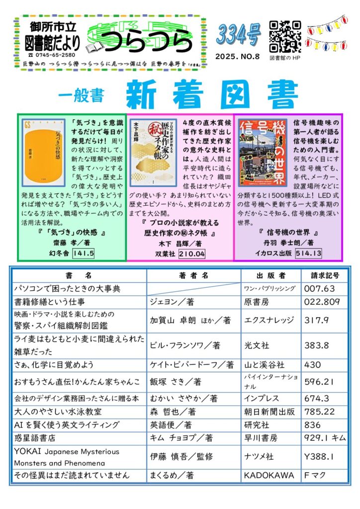 図書館だより　つらつら　8月号　一般